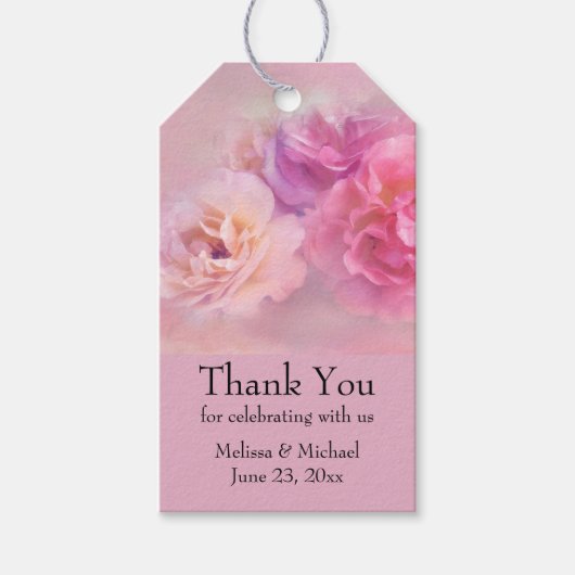 Étiquettes-cadeau Jolie oeillets rose Mariage de photographie élégan (Devant)