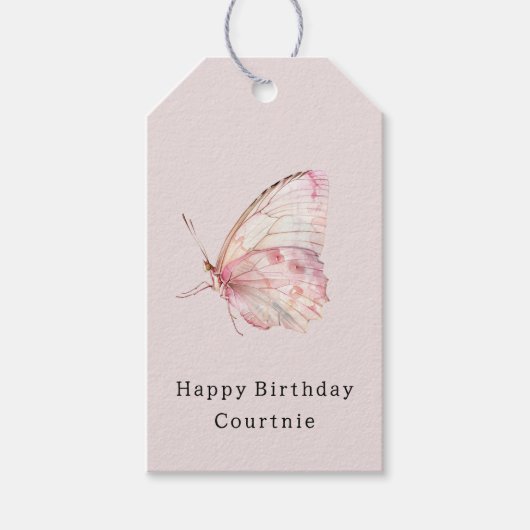 Étiquettes-cadeau Jolie Papillons rose Anniversaire (Devant)