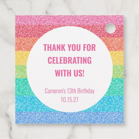 Étiquettes Cadeau Jolie Parties scintillant arc-en-ciel Personnalisé (Dos)