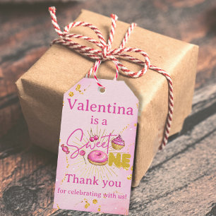 Étiquettes-cadeau Jolie première bougie rose or Donut Merci