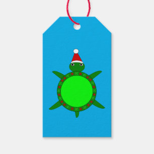 Étiquettes-cadeau Jolie tortue de Noël avec coquille de fleurs perso
