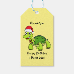 Étiquettes-cadeau Jolie tortue en chapeau de Père Noël