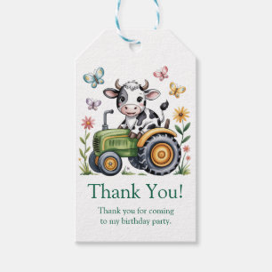 Étiquettes-cadeau Jolie vache sur tracteur garçon fête d'anniversair