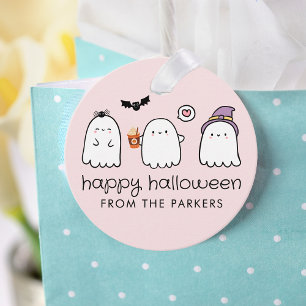Étiquettes Cadeau Jolis fantômes d'Halloween roses