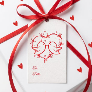 Étiquettes-cadeau Jolis Inséparables Bohème Cœur Rouge Mariage