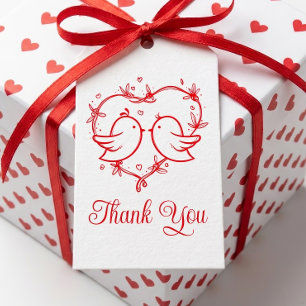 Étiquettes-cadeau Jolis Inséparables Bohème Cœur Rouge Merci Mariage