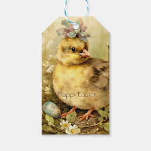 Étiquettes-cadeau Jolis œufs de Pâques de poulet en forêt