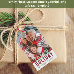 Étiquettes-cadeau Jolly Holiday Photo famille Noël