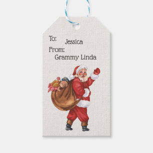 Étiquettes-cadeau Jolly Old St. Nick Waving Personnalisé Tags Cadeau