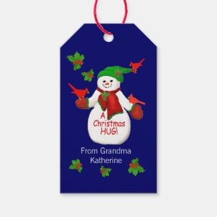 Étiquettes-cadeau Jolly Snowman Hugs De Grand-Mère Petit Sac Cadeau