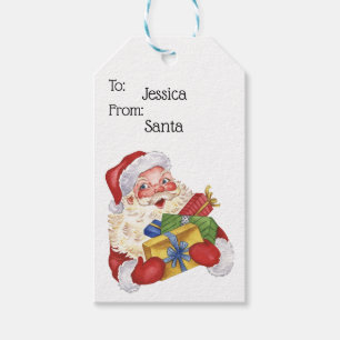 Étiquettes-cadeau Jolly Vieux Père Noël Avec Cadeaux Cadeaux Personn