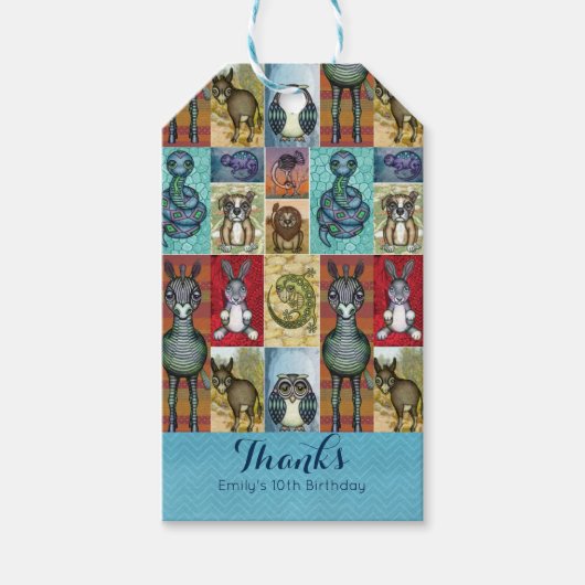 Étiquettes-cadeau Jote Animal Collage Folk Art Design Merci (Devant)
