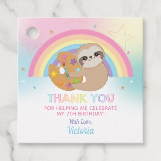 Étiquettes Cadeau Jote Sloth Art Paint Party Anniversaire Merci (Devant)