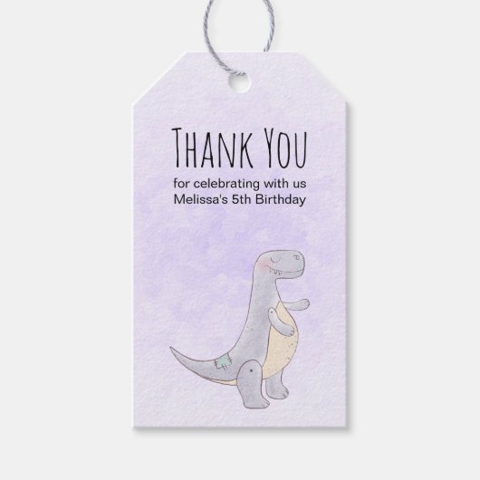 Étiquettes-cadeau Jouet Dinosaure gris mou Aquarelle Anniversaire (Devant)