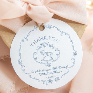 Étiquettes Cadeau Jouet vintage Toile de jouy baby shower Merci