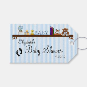 Étiquettes-cadeau Jouets de rayures bleues de Merci de baby shower