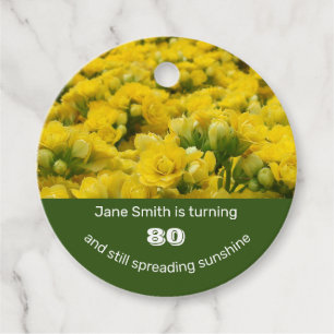 Étiquettes Cadeau Jour d'anniversaire Jaune brillant Floral 80e