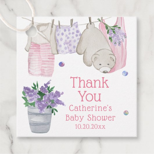 Étiquettes Cadeau Jour de lavage de l'ours mûr Baby shower aquarelle (Devant)