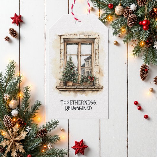 Étiquettes-cadeau Jour de Noël de la fenêtre rustique