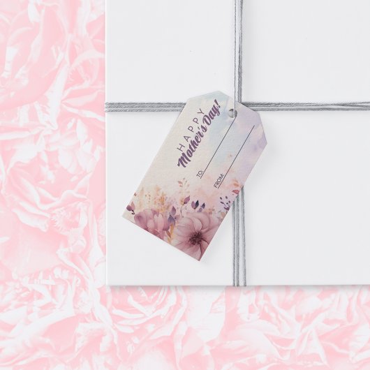 Étiquettes-cadeau Jour des mères Abstrait de fleurs violettes rétro