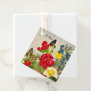 Étiquettes Cadeau Jour des mères Jardin oeillets papillons Rose