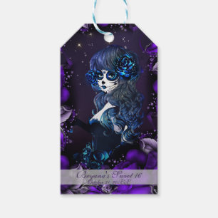 Étiquettes-cadeau Jour des Morts Mexicaine Fille Anniversaire Purple