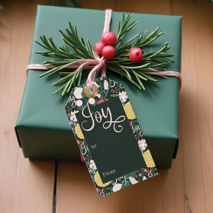 Étiquettes-cadeau Joy Botanical Floral Festive Jardin Vert Motif