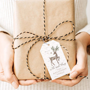 Étiquettes-cadeau Joy In the Simple Things Birch Bark Woodgrain Cerf