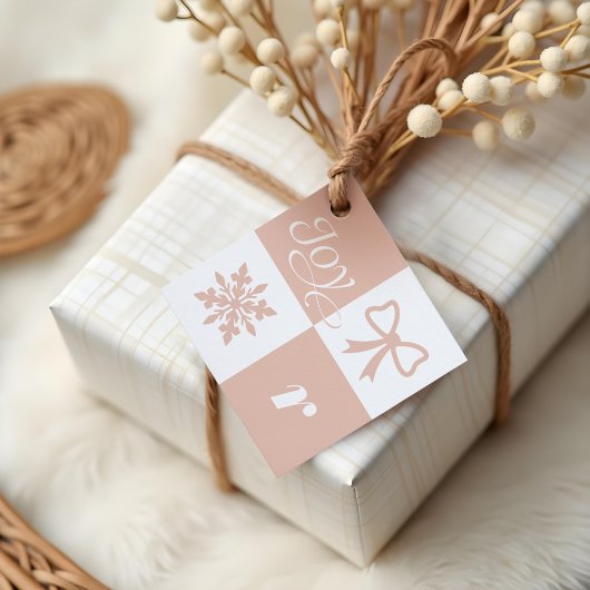 Étiquettes Cadeau Joy Retro À damiers Motif Noël Monogramme