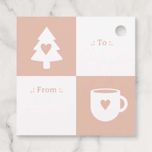 Étiquettes Cadeau Joy Retro À damiers Motif Noël Monogramme (Dos)