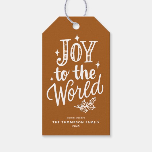 Étiquettes-cadeau Joy to the World Lettering Burnt Orange Christmas (Devant)