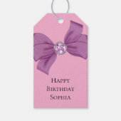 Étiquettes-cadeau Joyau rose Fille Bow pourpre Anniversaire (Devant)