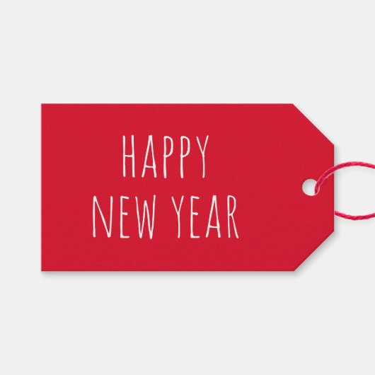Étiquettes-cadeau Joyeuse année | Fête festive moderne rouge (Devant (Horizontal))