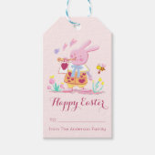 Étiquettes-cadeau Joyeuse Aquarelle de Pâques lapin rose dans le jar (Devant)