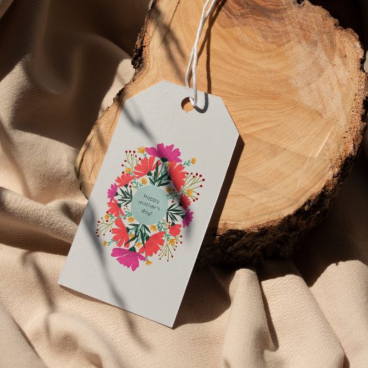 Étiquettes-cadeau Joyeuse fête de la mère fleurie