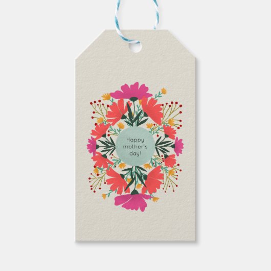 Étiquettes-cadeau Joyeuse fête de la mère fleurie (Devant)