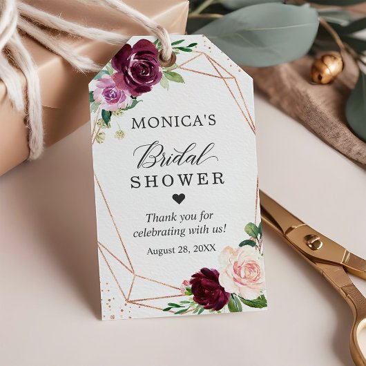 Étiquettes-cadeau Joyeuse Fête de Mariage Moderne Botanique Fleur Ro