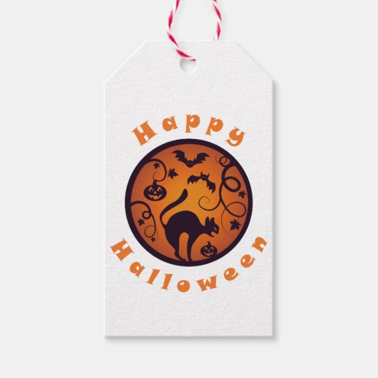 Étiquettes-cadeau Joyeuse lanterne d'Halloween araignées et chauves- (Devant)