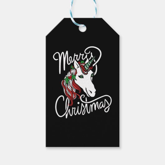 Étiquettes-cadeau joyeuse licorne de noël (Devant)
