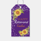 Étiquettes-cadeau Joyeuse retraite Floral Tournesol pourpre (Devant)