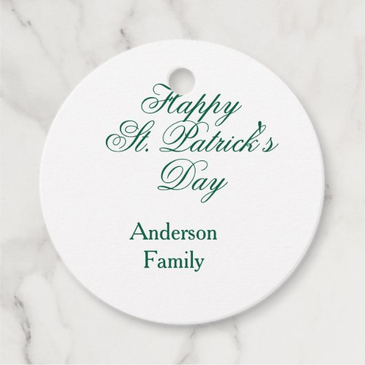 Étiquettes Cadeau Joyeuse Saint-Patrick famille nom vert minimal (Devant)