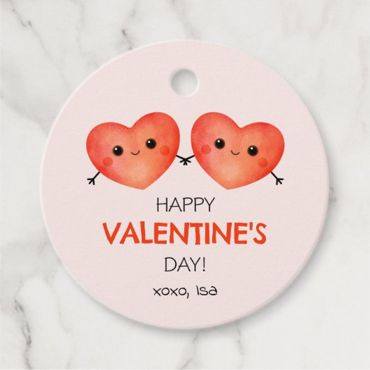 Étiquettes Cadeau Joyeuse Saint-Valentin avec deux cœurs (Devant)