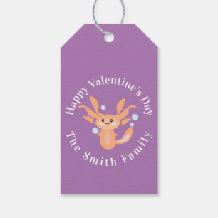 Étiquettes-cadeau Joyeuse Saint-Valentin Axolotl Violet