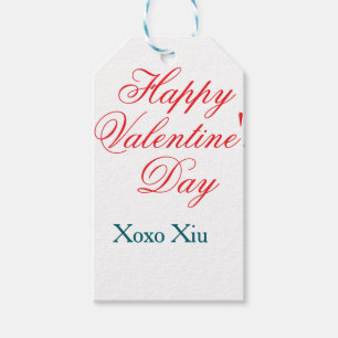 Étiquettes-cadeau Joyeuse Saint-Valentin rouge bleu xoxo amour nom