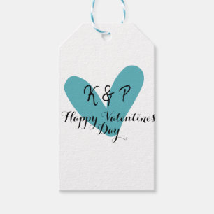 Étiquettes-cadeau Joyeuse Saint-Valentin turquoise cœur nom lettre