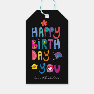 Étiquettes-cadeau Joyeuse Typographie colorée d'anniversaire