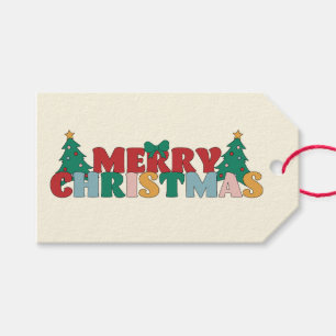 Étiquettes-cadeau Joyeuse typographie de Noël Pin Arbre Décoré