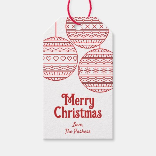 Étiquettes-cadeau Joyeuses boules de Noël avec boules de Noël rouges (Devant)