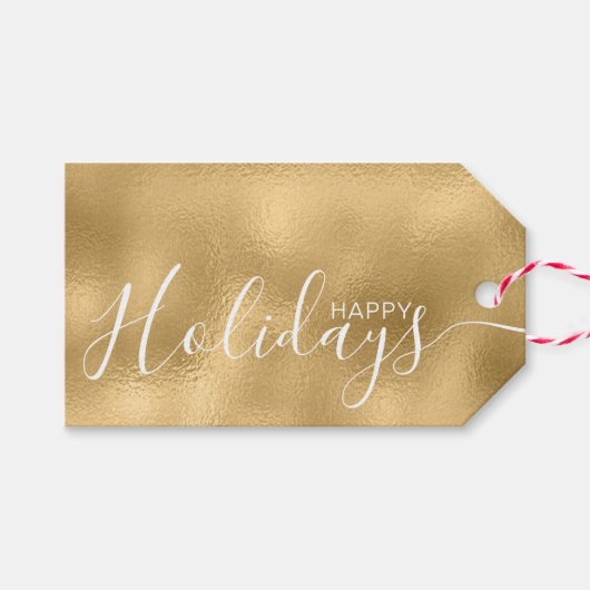 Étiquettes-cadeau Joyeuses Faux Gold White Minimalist (Devant (Horizontal))