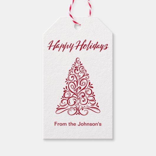 Étiquettes-cadeau Joyeuses fêtes Arbre de Noël fleuri (Devant)